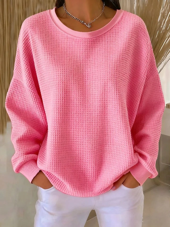 Thea | Women's Oversized Waffle Knit Crew Neck Sweater Light Blue