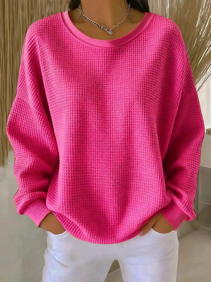 Thea | Women's Oversized Waffle Knit Crew Neck Sweater Light Blue