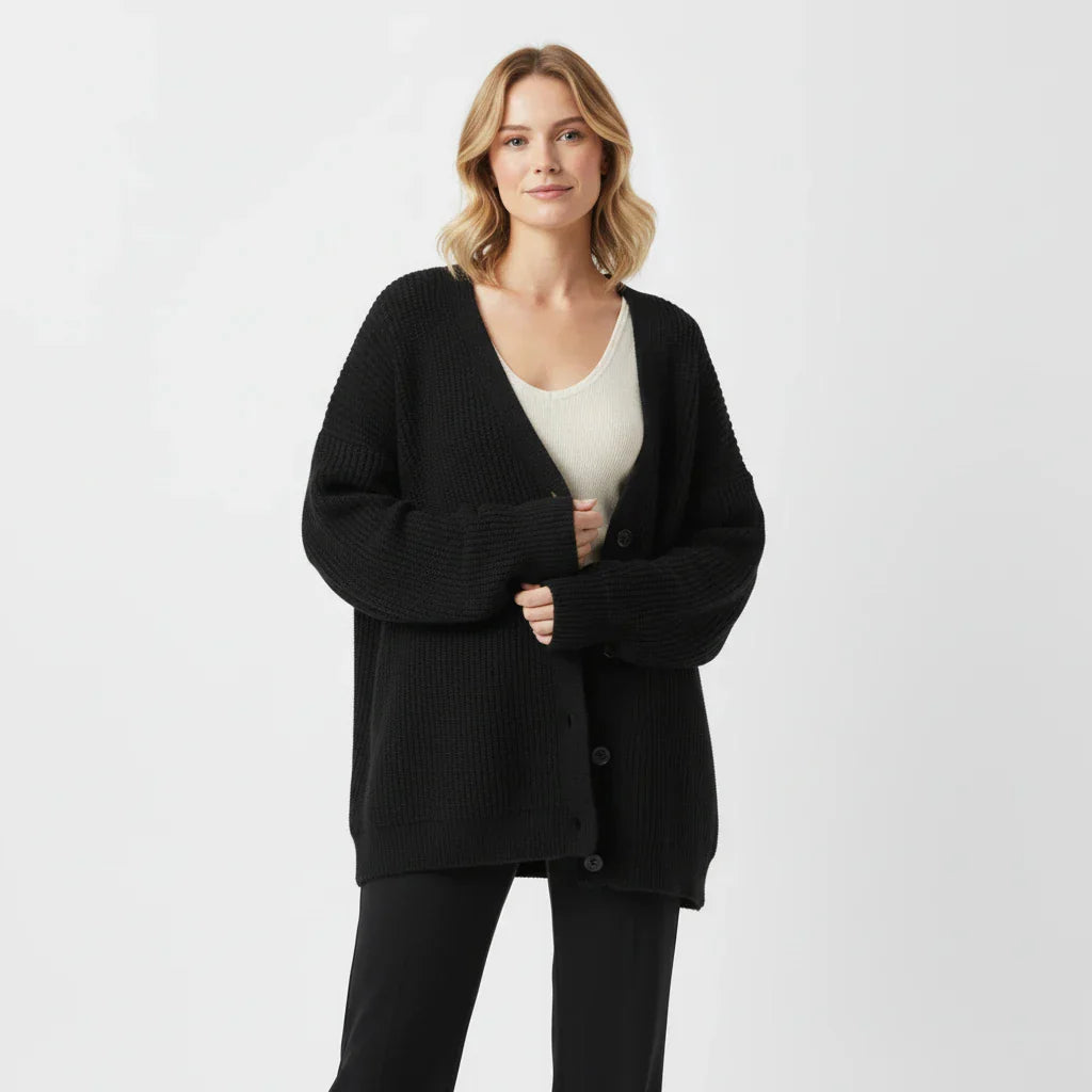 Wren | Women's Oversized Ribbed Knit Cardigan Cream Button Front