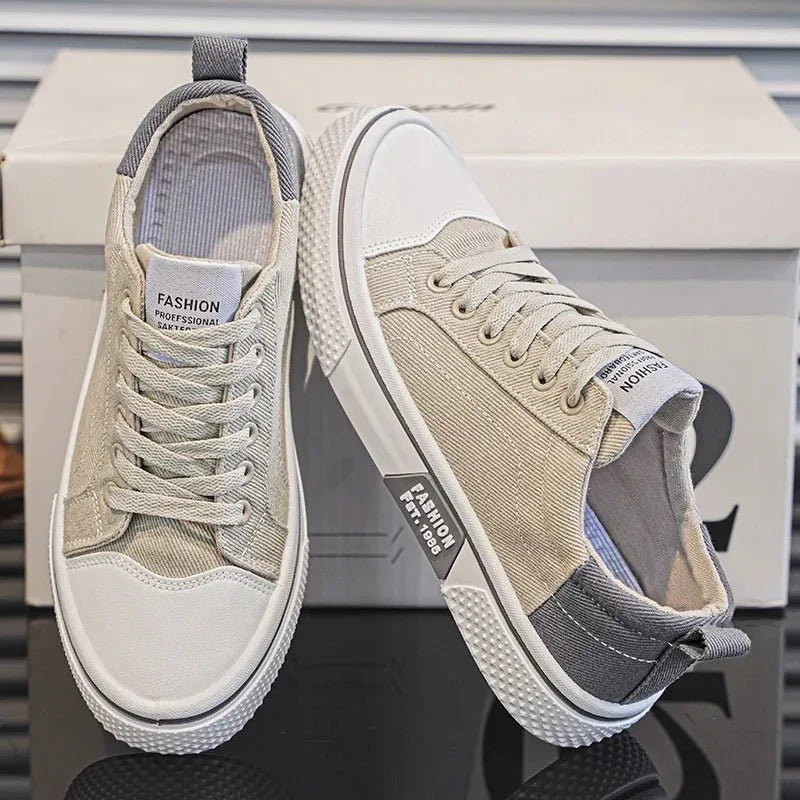 Axel | Men's Canvas Lace Up Sneakers Navy Cream