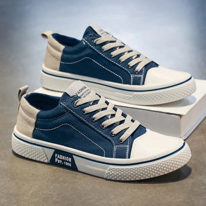 Axel | Men's Canvas Lace Up Sneakers Navy Cream