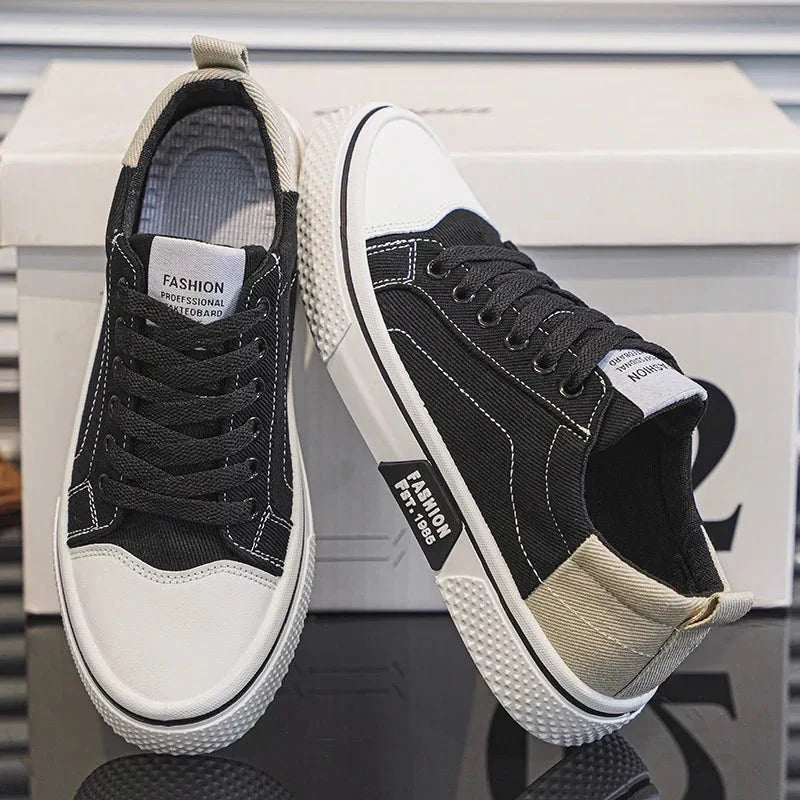 Axel | Men's Canvas Lace Up Sneakers Navy Cream