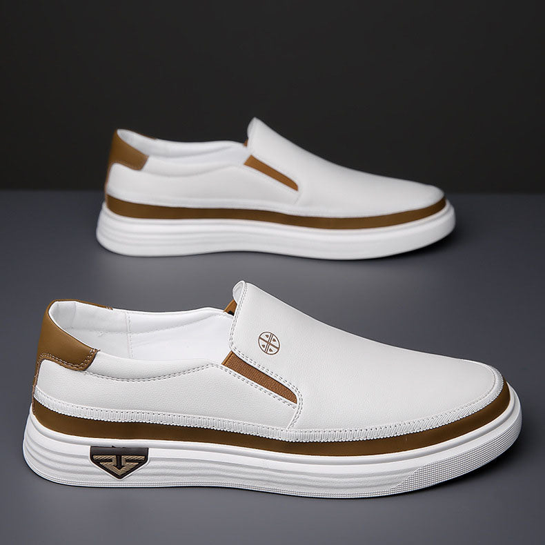 Axel | Men's Slip On Loafers White Brown Casual Shoes