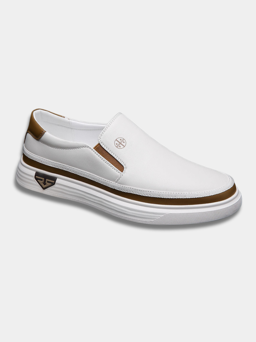 Axel | Men's Slip On Loafers White Brown Casual Shoes