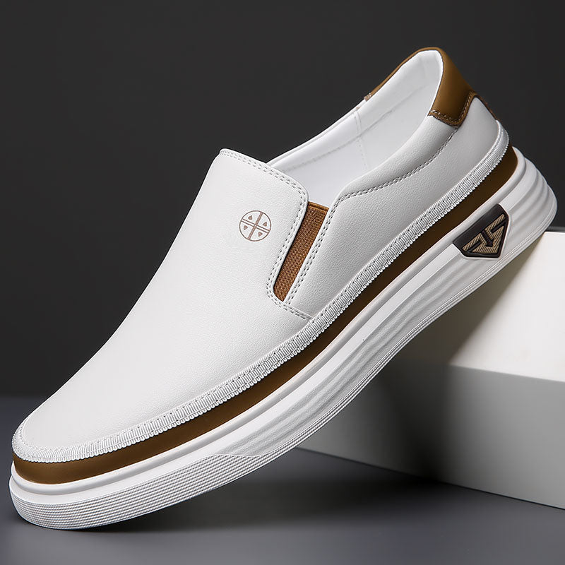 Axel | Men's Slip On Loafers White Brown Casual Shoes