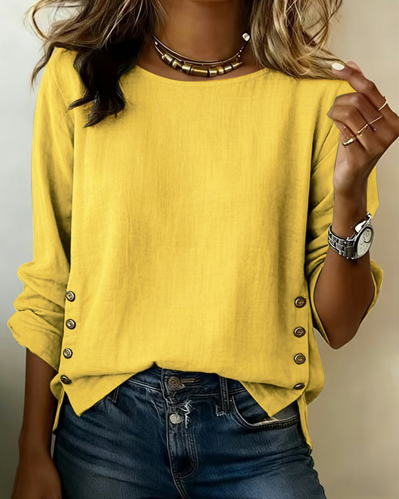 Vera | Women's Button Side Blouse Pink Long Sleeve