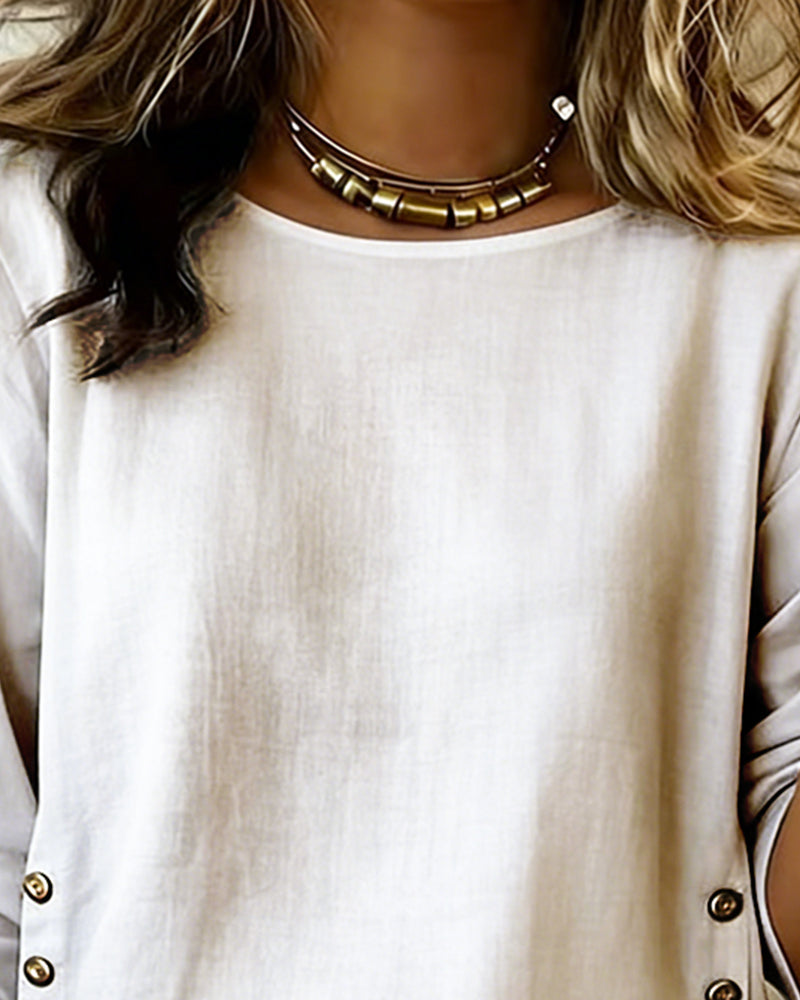 Vera | Women's Button Side Blouse Pink Long Sleeve
