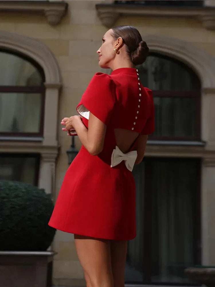 Elise | Women's Puff Sleeve Cocktail Dress Red