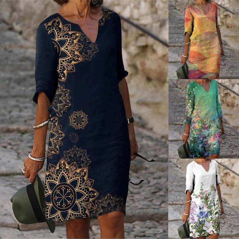 Ada | Women's V Neck Midi Dress Navy Floral Print
