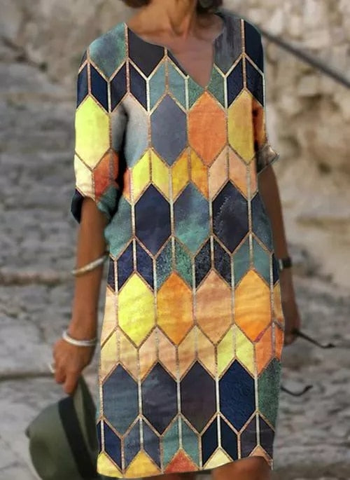 Ada | Women's V Neck Midi Dress Navy Floral Print