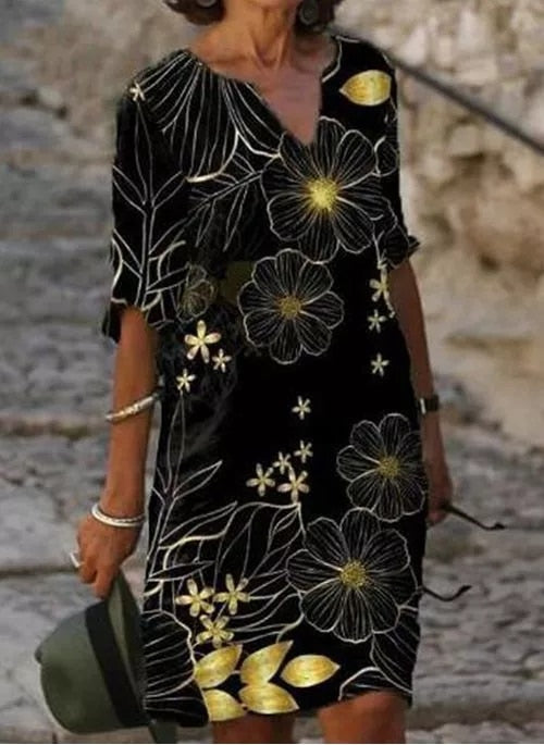 Ada | Women's V Neck Midi Dress Navy Floral Print