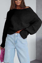 Dama Washington Esme women's oversized crop sweater black knit - front view