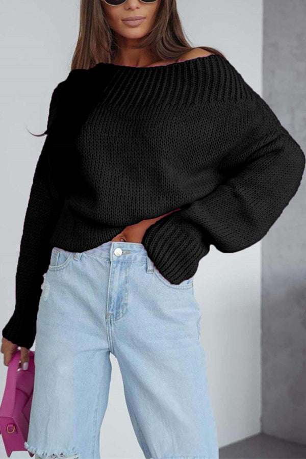 Esme | Women's Oversized Crop Sweater Black Knit