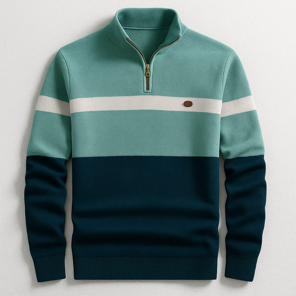 Axel | Men's Color Block Quarter Zip Sweater Cream Navy Red