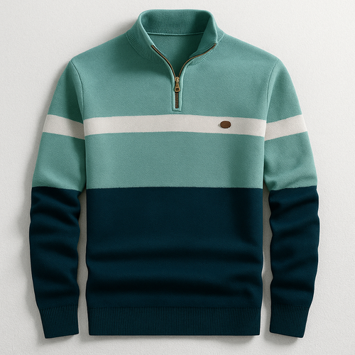 Dama Washington Axel men's color block quarter zip sweater cream navy red - view 2