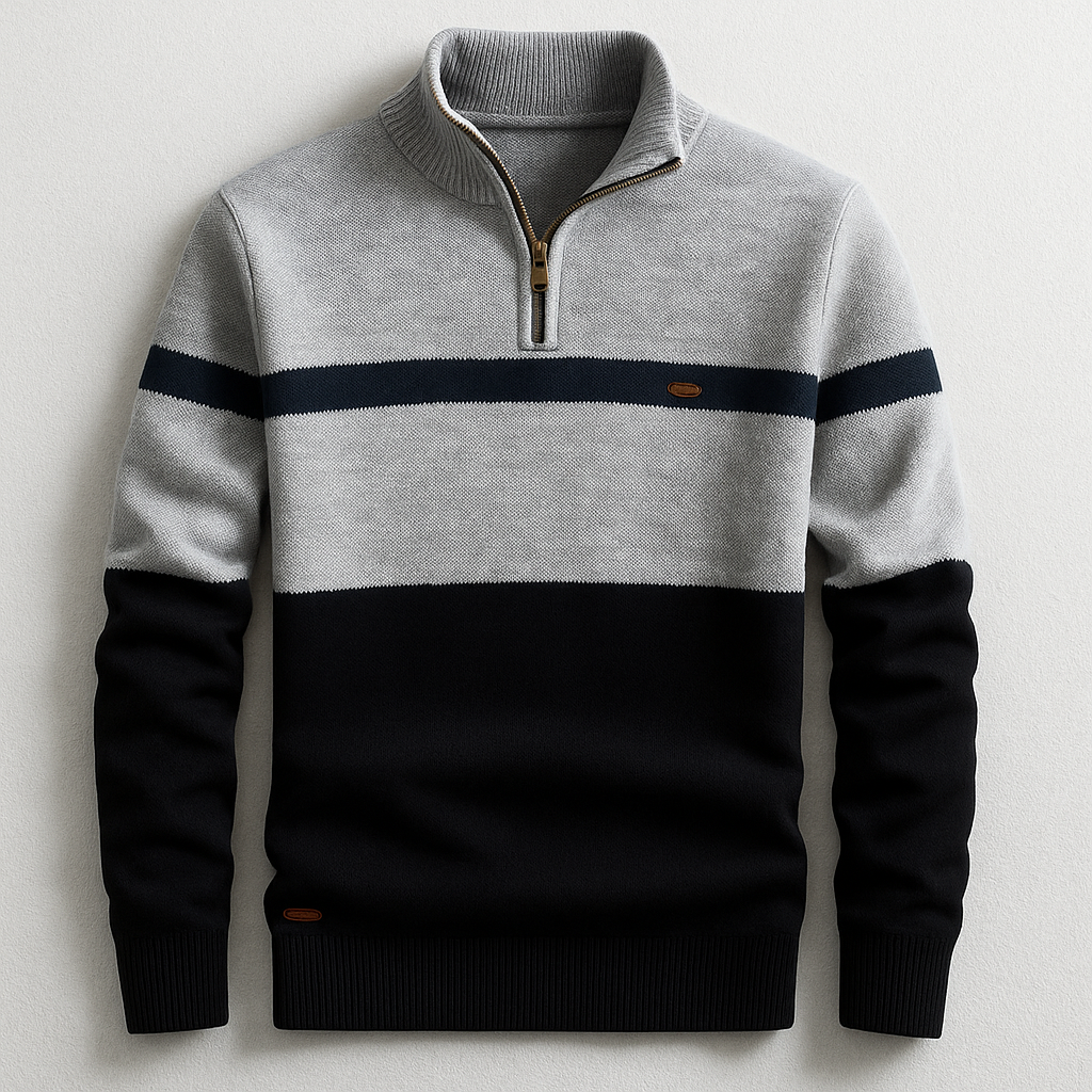 Axel | Men's Color Block Quarter Zip Sweater Cream Navy Red