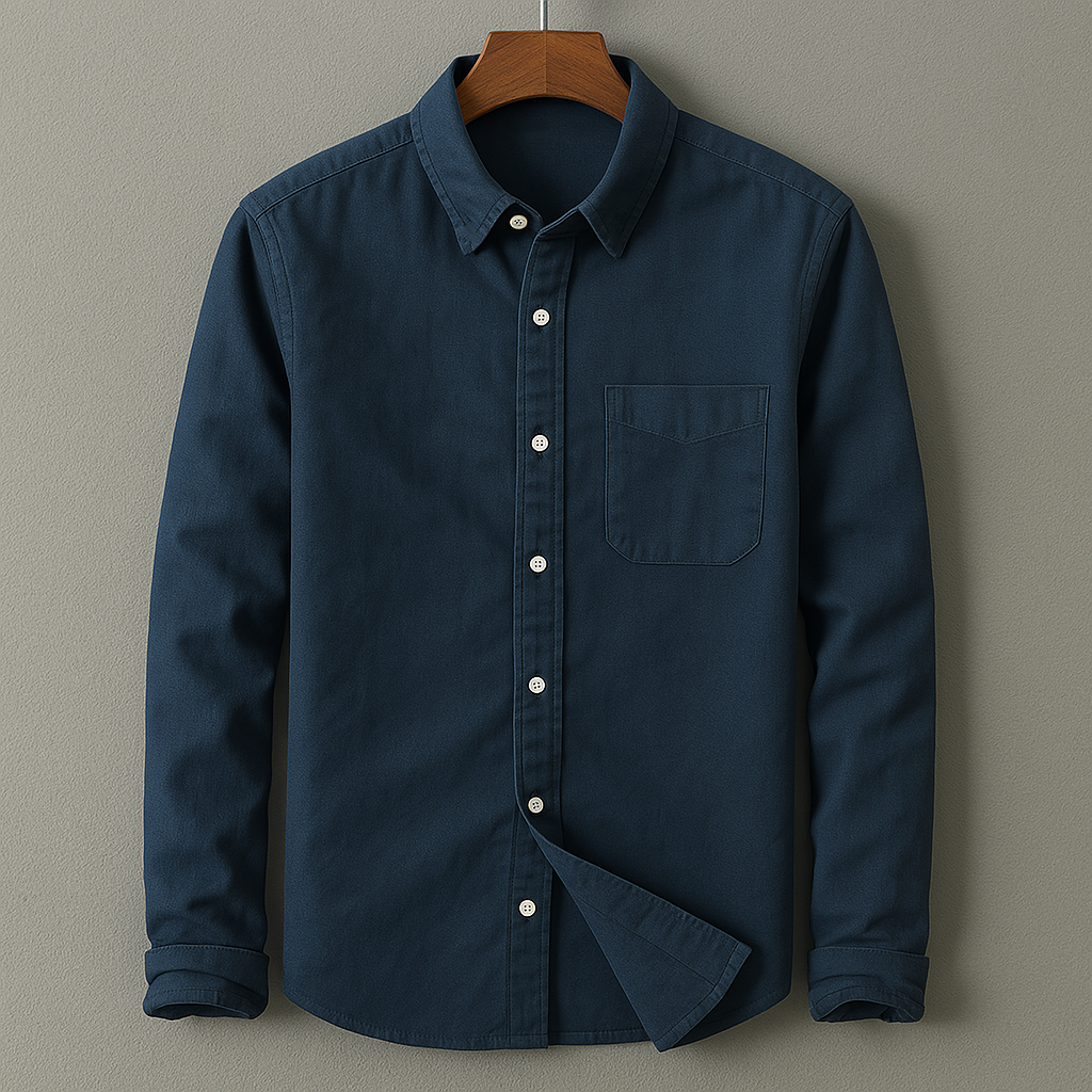 Bram | Men's Denim Shirt Navy Long Sleeve Button Up