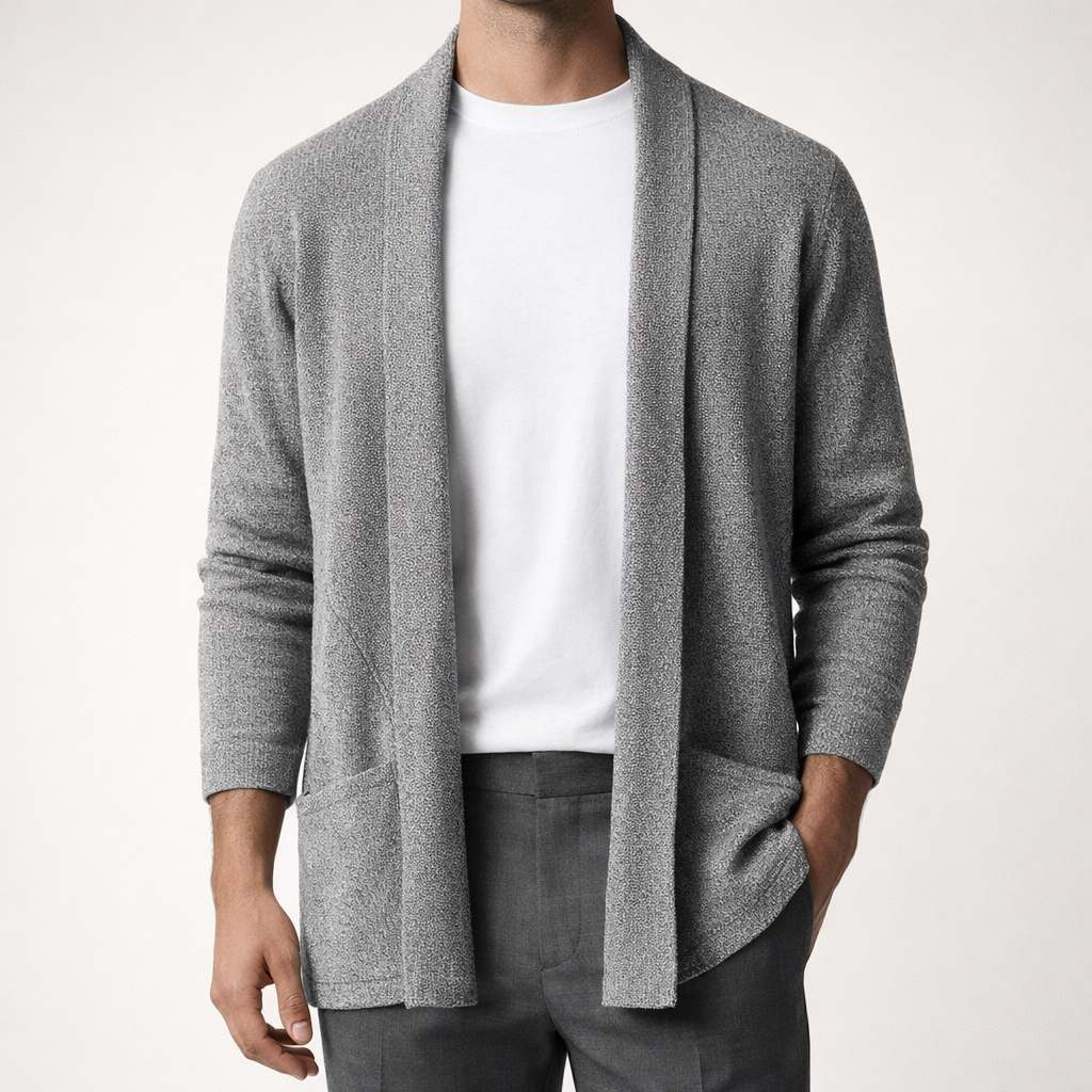 Beau | Men's Cardigan Sweater Gray Long Sleeve Open Front