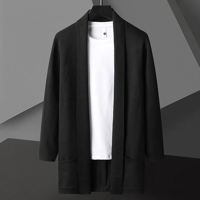 Beau | Men's Cardigan Sweater Gray Long Sleeve Open Front