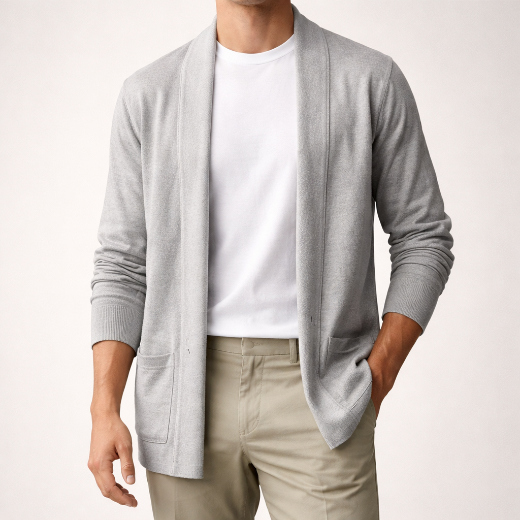 Beau | Men's Cardigan Sweater Gray Long Sleeve Open Front