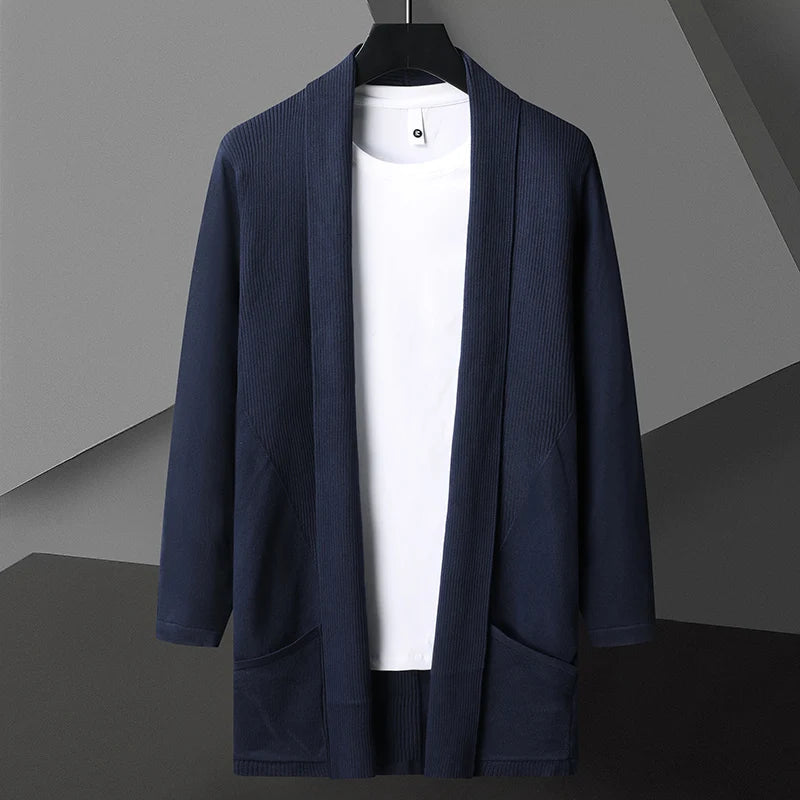 Beau | Men's Cardigan Sweater Gray Long Sleeve Open Front