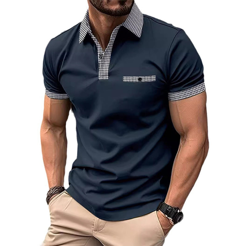 Knox | Men's Polo Shirt Navy White Checkered Collar