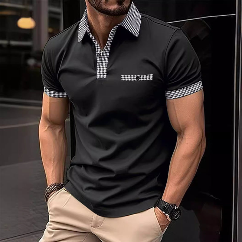 Knox | Men's Polo Shirt Navy White Checkered Collar