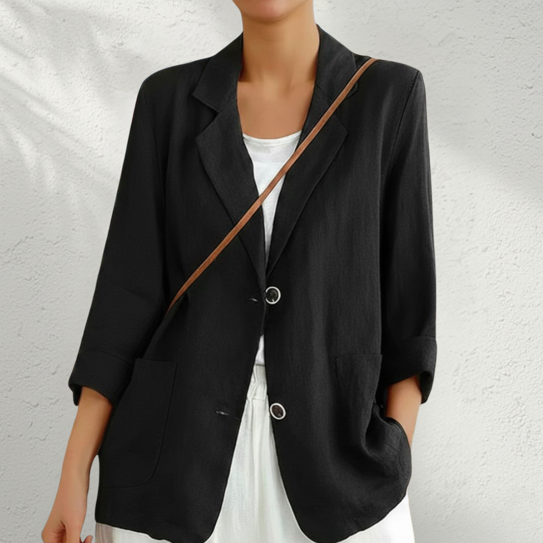 Viola | Women's Oversized Blazer Black Button Front