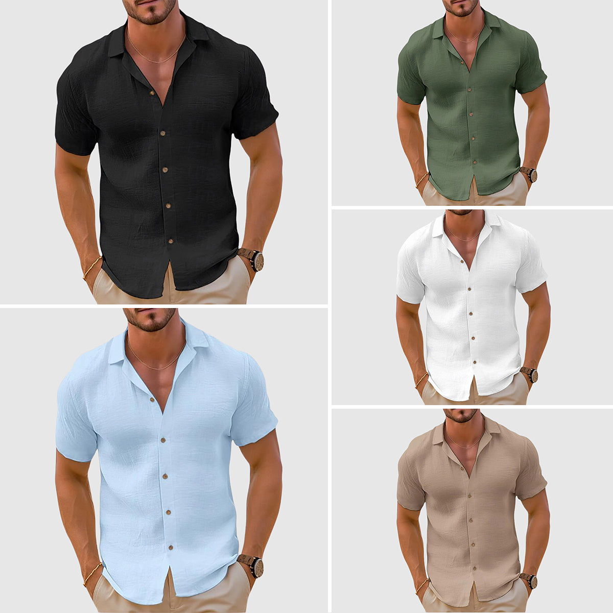 Rex | Men's Linen Button Up Shirt Cream Short Sleeve
