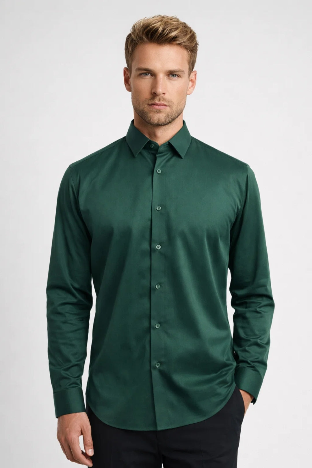 Nash | Men's Long Sleeve Button Up Shirt Forest Green