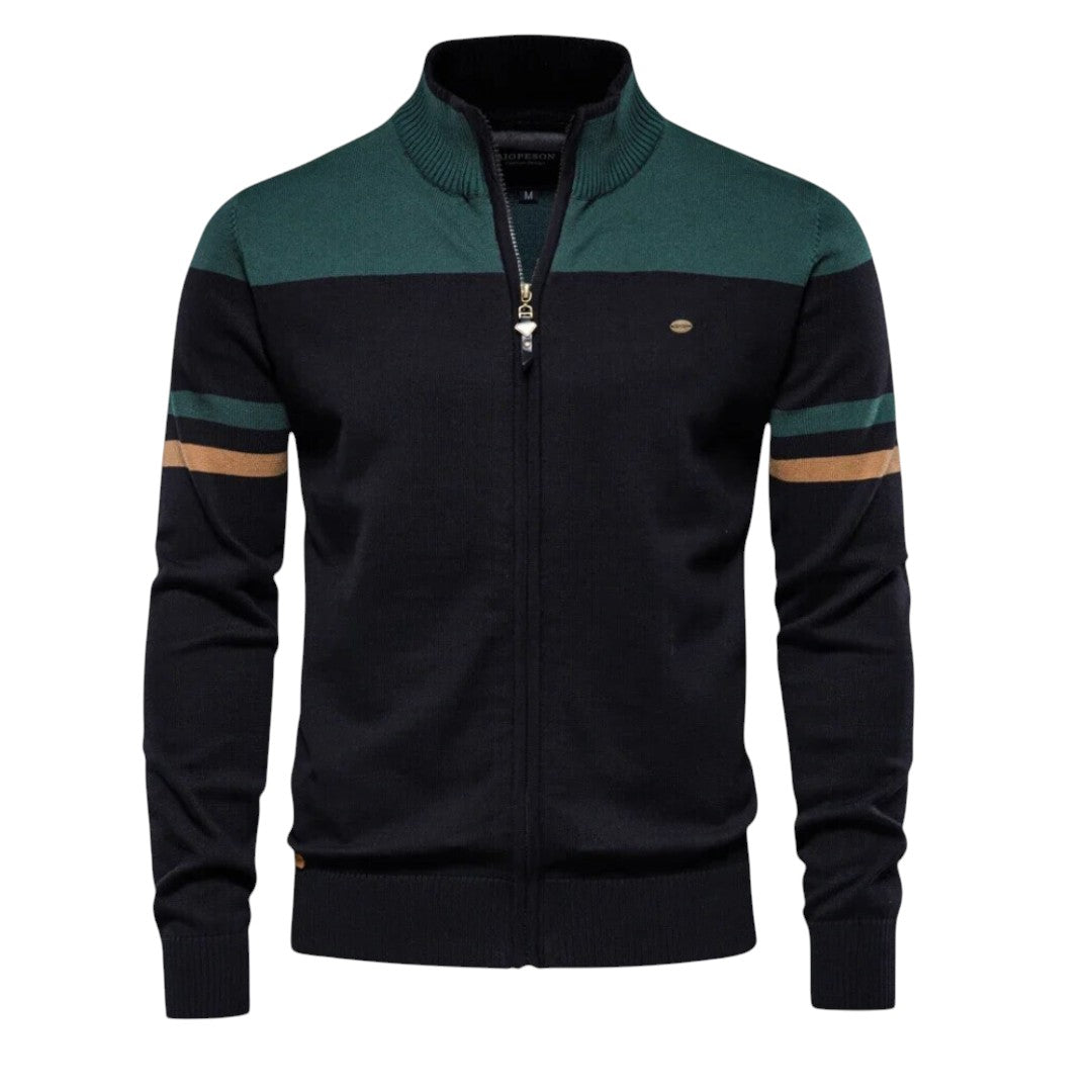 Voss | Men's Casual Zip Up Sweater Gray Black Striped