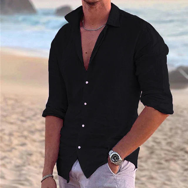 Wyatt | Men's Linen Button Up Shirt Pink Long Sleeve