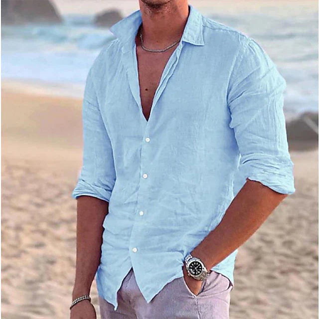 Wyatt | Men's Linen Button Up Shirt Pink Long Sleeve