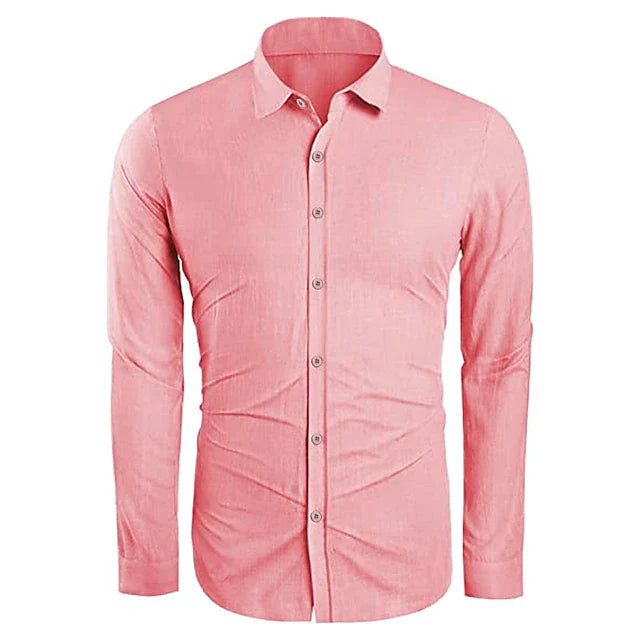 Wyatt | Men's Linen Button Up Shirt Pink Long Sleeve