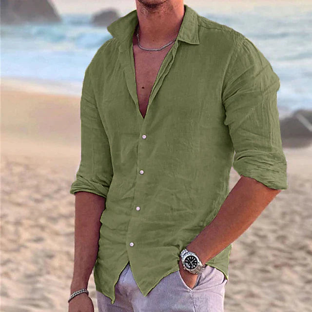 Wyatt | Men's Linen Button Up Shirt Pink Long Sleeve