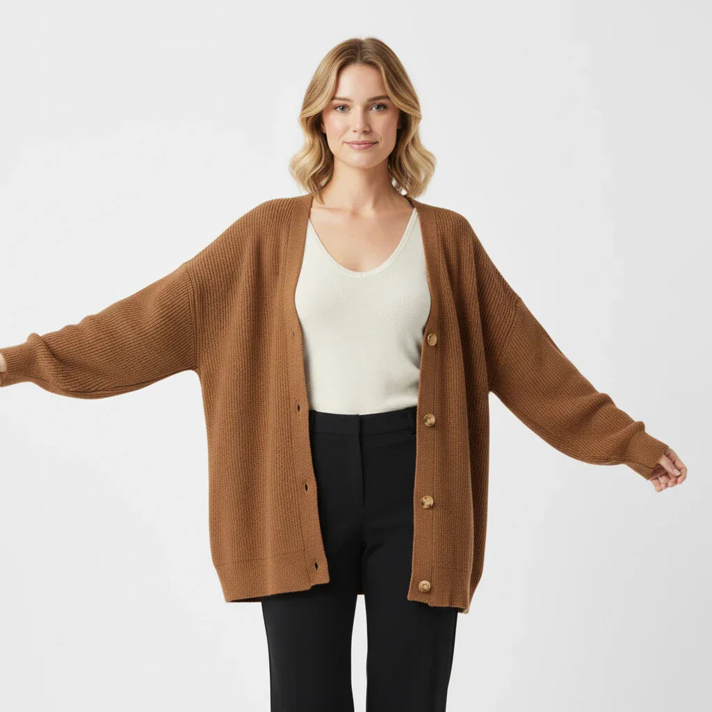 Wren | Women's Oversized Ribbed Knit Cardigan Cream Button Front