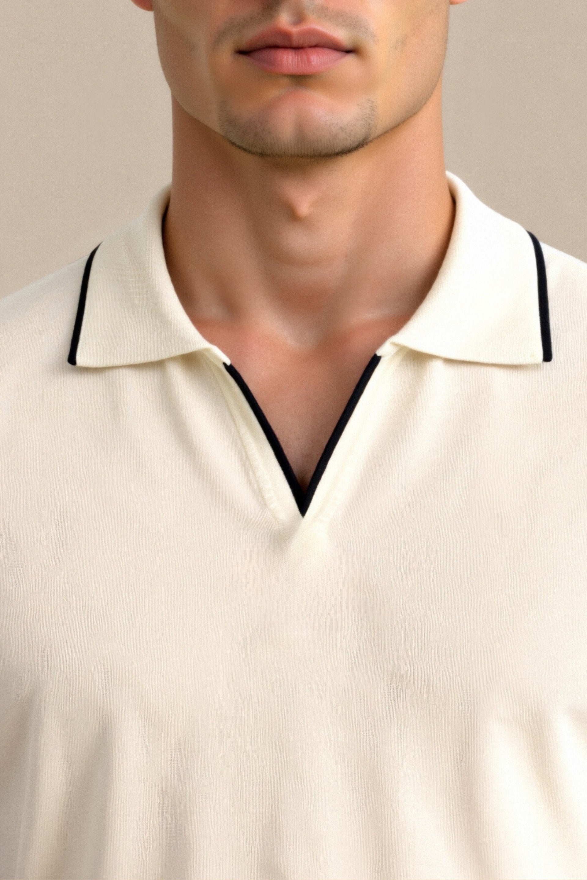 Bram | Men's Polo Shirt Cream Black Trim Short Sleeve