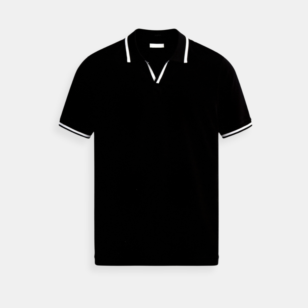 Bram | Men's Polo Shirt Cream Black Trim Short Sleeve