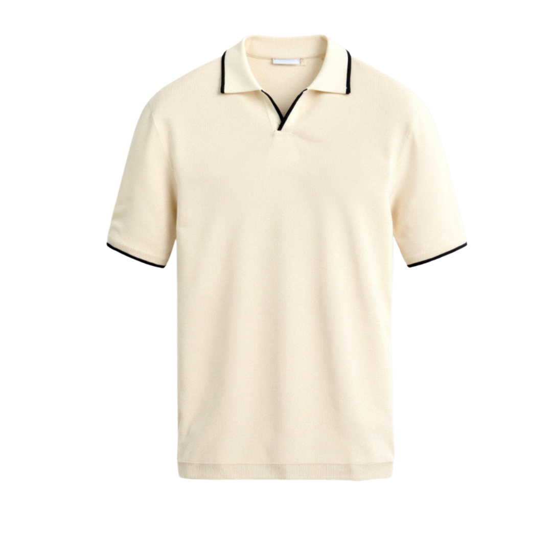 Bram | Men's Polo Shirt Cream Black Trim Short Sleeve