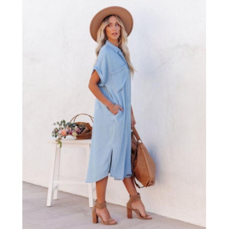 Liv | Women's Button Down Denim Shirt Dress Light Blue