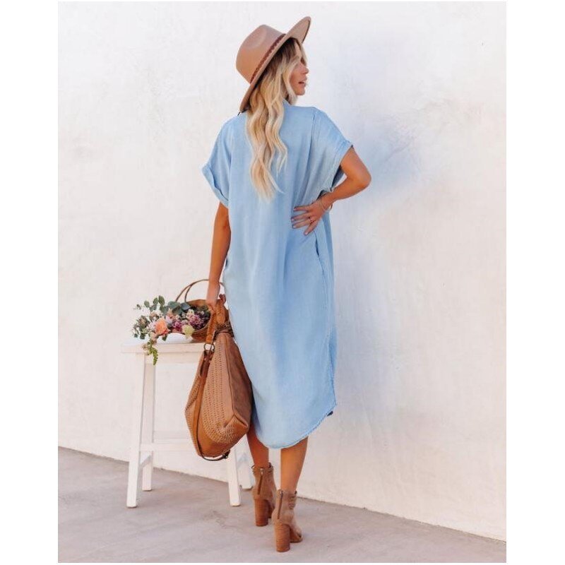 Liv | Women's Button Down Denim Shirt Dress Light Blue