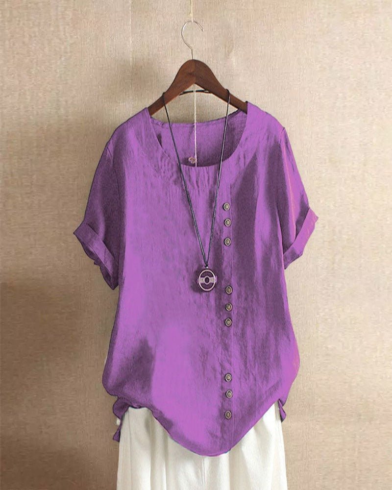 Lena | Women's Linen Short Sleeve Blouse Cream Button Front
