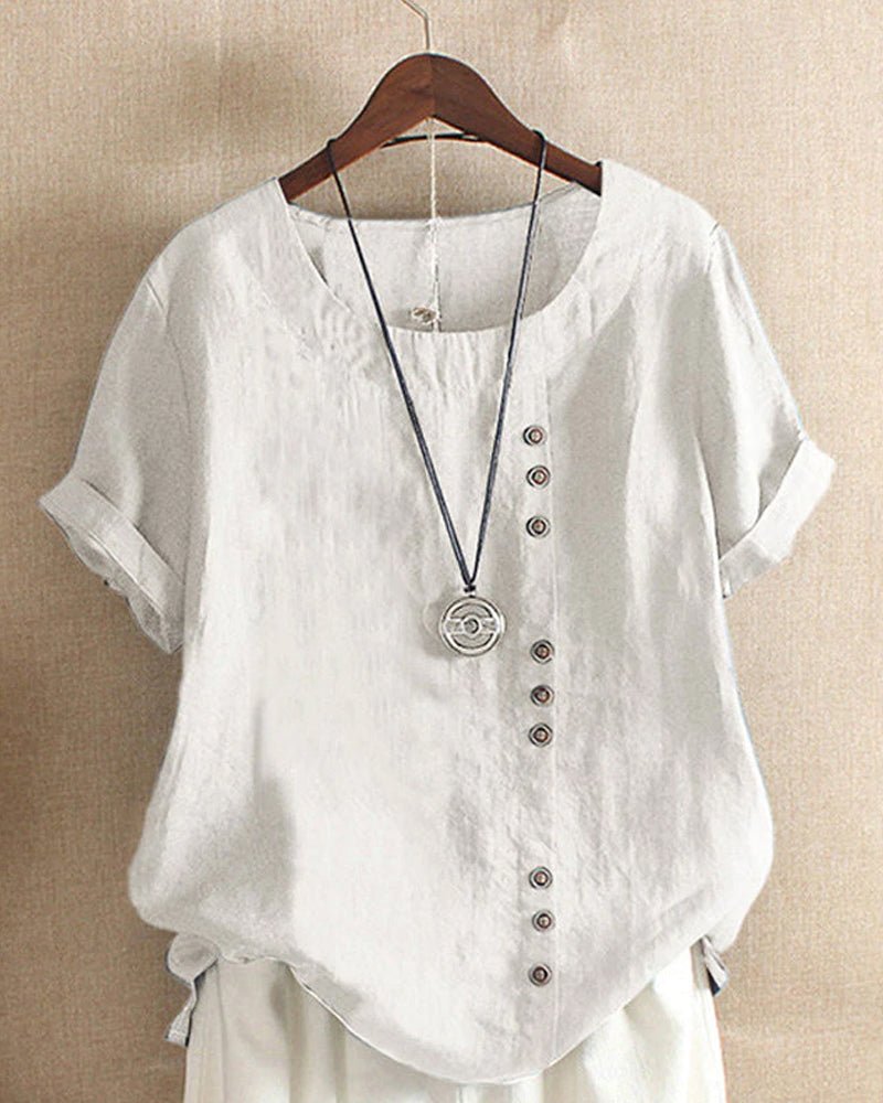 Dama Washington Lena women's linen short sleeve blouse cream button front - view 2