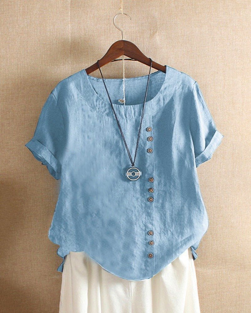 Lena | Women's Linen Short Sleeve Blouse Cream Button Front