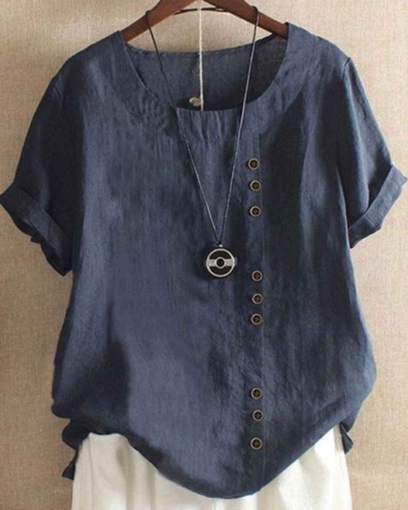 Lena | Women's Linen Short Sleeve Blouse Cream Button Front