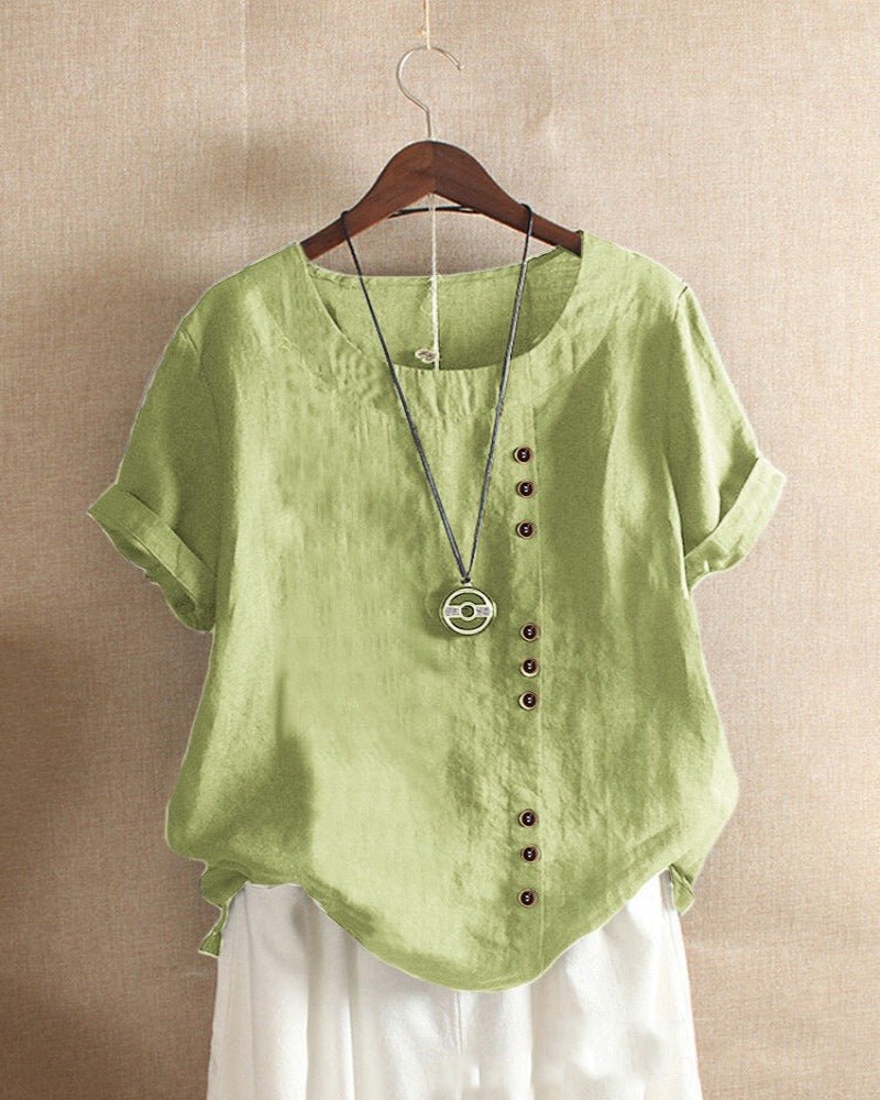 Lena | Women's Linen Short Sleeve Blouse Cream Button Front
