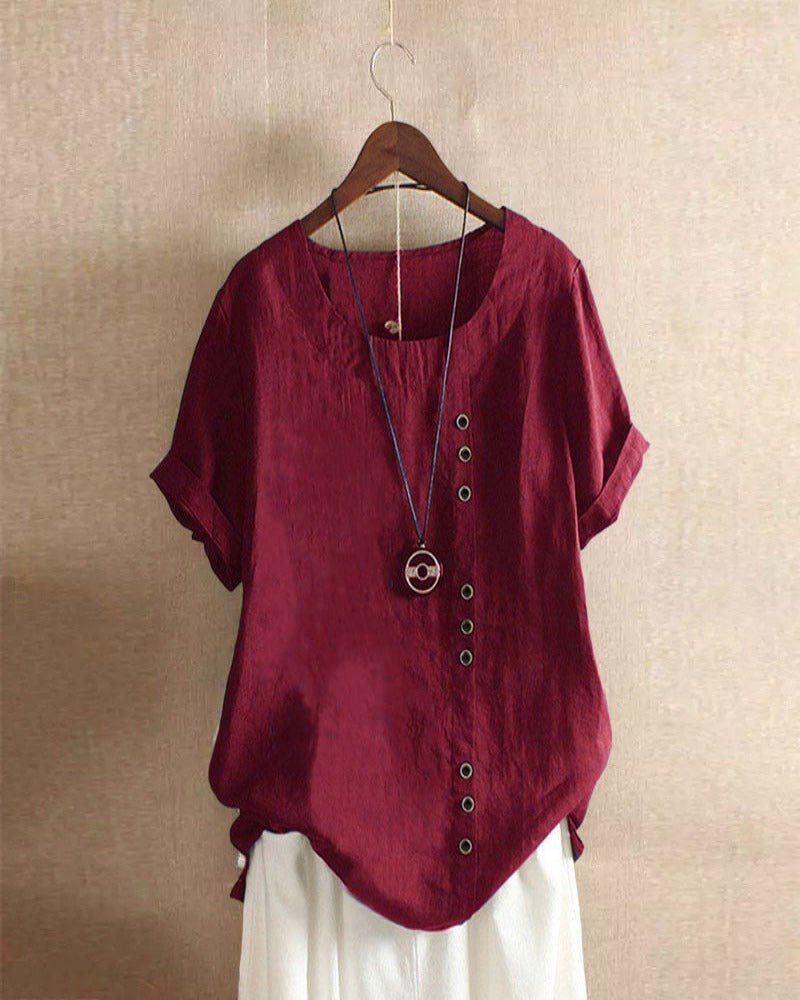Lena | Women's Linen Short Sleeve Blouse Cream Button Front
