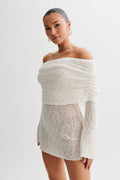 Dama Washington Isla women's off shoulder knit dress cream - front view