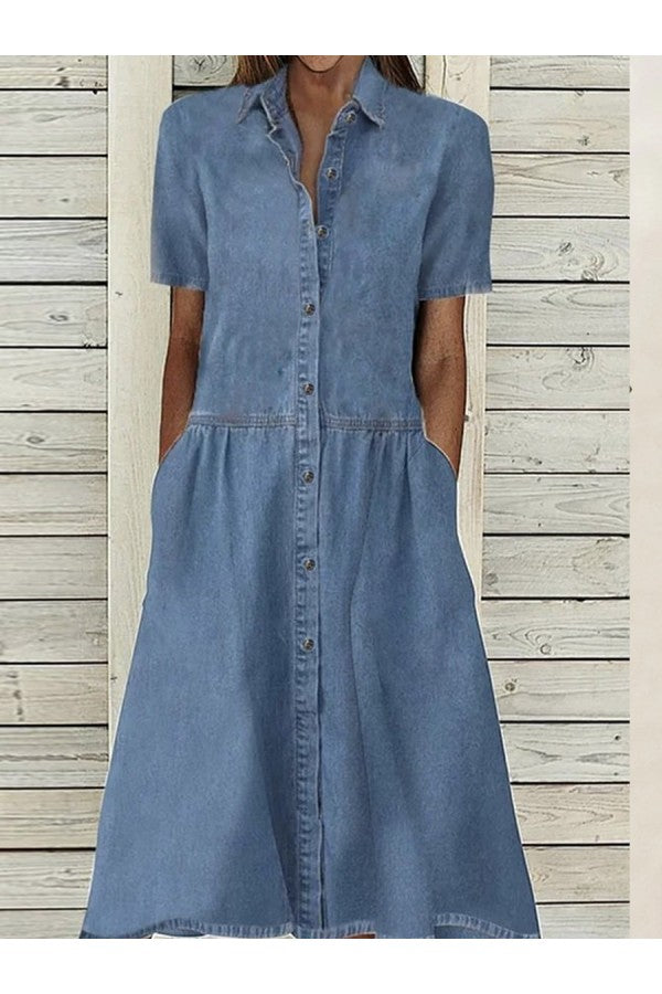 Isla | Women's Denim Shirt Dress Light Blue Short Sleeve