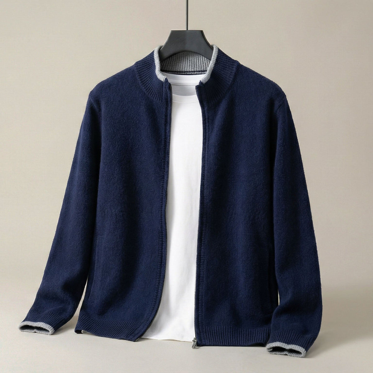 Dama Washington Axel men's zip up cardigan cream crew neck sweater - view 2